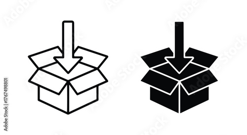 Open box icons showing incoming package delivery and shipping logistics - Line and glyph icon and logo - Vector icon symbol for website - Icon vector