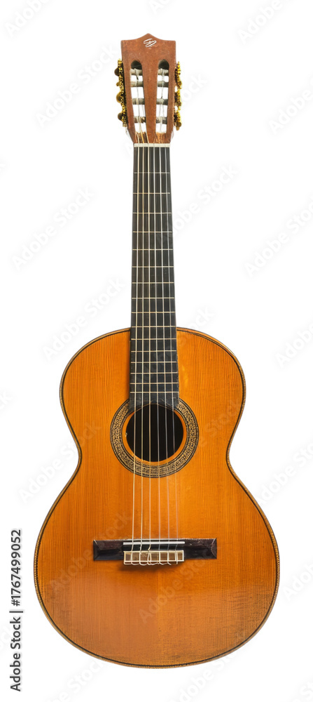 Fototapeta premium Classic Wooden Acoustic Guitar on White Background, Isolated on Transparent Background