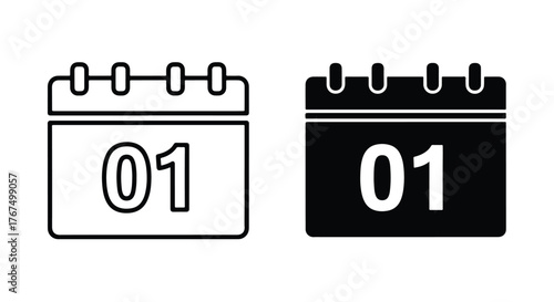 Two calendar icons one outline one filled first day of month - Line and glyph icon and logo - Vector icon symbol for website - Icon vector