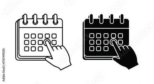 Calendar icon hand touch interaction select date digital app interface element - Line and glyph icon and logo - Vector icon symbol for website - Icon vector