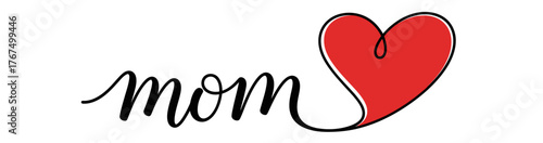 A cursive "mom" with a heart replacing the second "o", symbolizing love for mothers.