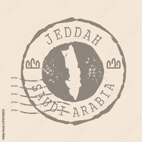 Stamp Postal of  Jeddah is city of Saudi Arabia. Map Silhouette rubber Seal.  Design Retro Travel. Seal of Map Jeddah grunge  for your design. Saudi Arabia.  EPS10