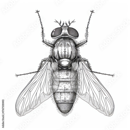 Drosophila, fruitfly scientific sketch