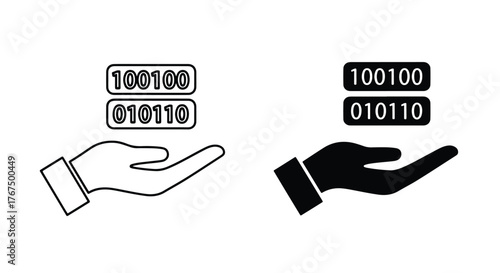 Binary data stack held in open hand icon digital information technology concept - Line and glyph icon and logo - Vector icon symbol for website - Icon vector