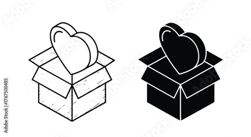 Heart in a box two styles for gifts charity and love symbols - Line and glyph icon and logo - Vector icon symbol for website - Icon vector