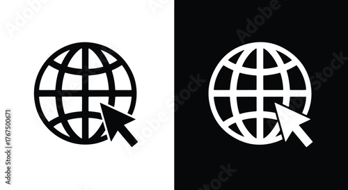 Global internet connectivity icon globe cursor connection symbol digital world map - Line and glyph icon and logo - Vector icon symbol for website - Icon vector