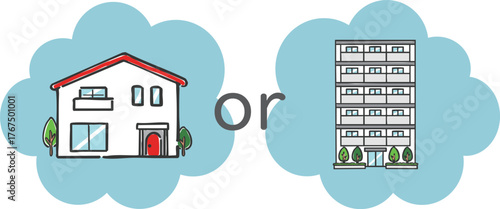 マンションか一戸建て　選択　ベクター
