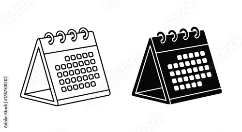 Two desk calendar icons showing dates and months business planning and organization - Line and glyph icon and logo - Vector icon symbol for website - Icon vector