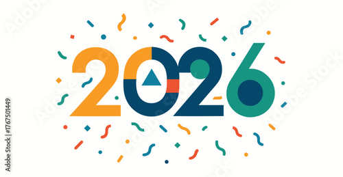 Happy New Year 2026 Typography Vector with Colorful Confetti Splash