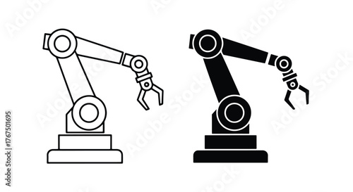 Robotic arm icons industrial automation technology manufacturing equipment machine - Line and glyph icon and logo - Vector icon symbol for website - Icon vector