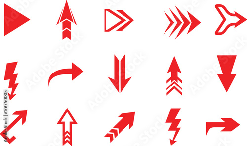 red arrow icons collection capturing motion direction and energy bringing action driven visuals to creative design pieces