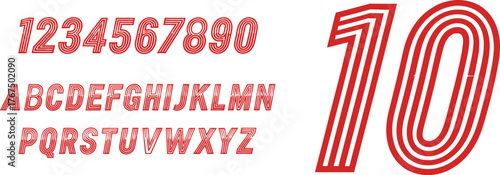 red alphabet and numbers with racing stripe look adding dynamic sporty energy to modern logo and print designs
