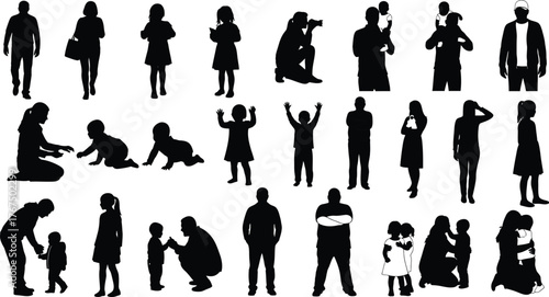 community silhouettes showing families and children celebrating connection diversity and human togetherness in design