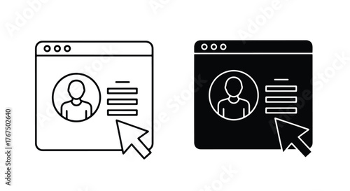 User profile interface icons two styles showing profile card and cursor - Line and glyph icon and logo - Vector icon symbol for website - Icon vector