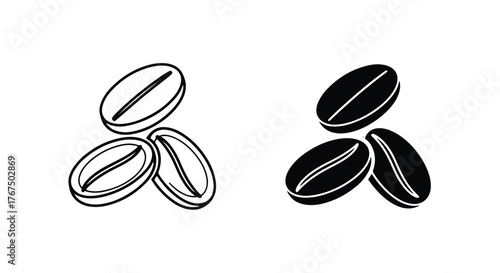 Two styles of coffee beans rendered simply for design and decoration - Line and glyph icon and logo - Vector icon symbol for website - Icon vector