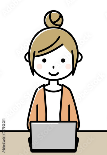 若い女性　ママ　ノートパソコン