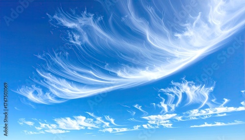 Cirrus Cloudscape in Azure Sky with Wispy Feather Like Formations