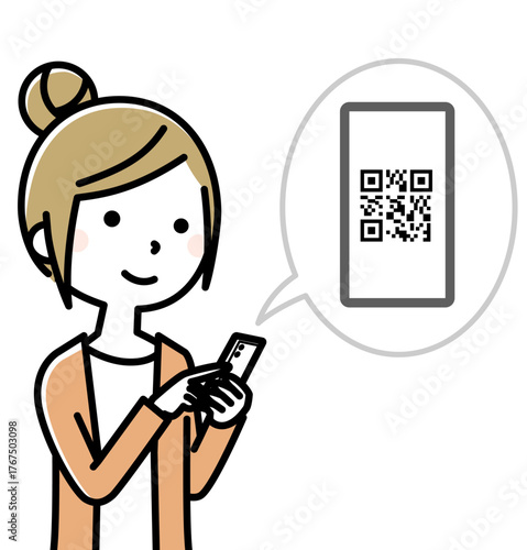 若い女性　スマホ　QRコード
