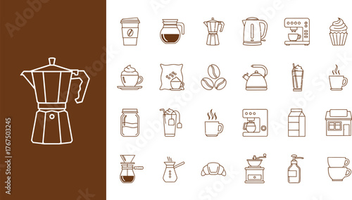 coffee line art icons showing mugs beans and cups adding warmth and morning energy to cafe or lifestyle design themes