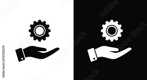 Hand holding gear icon for service and solutions symbol - Line and glyph icon and logo - Vector icon symbol for website - Icon vector