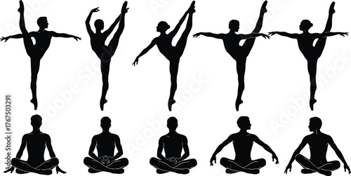 ballet and yoga silhouettes expressing balance motion and calmness creating harmony in wellness or creative projects
