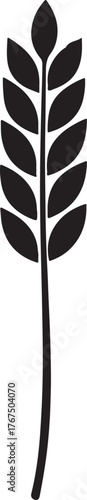 Simple black wheat stalk with elegant leaves representing agriculture and harvest
