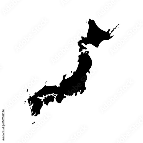 Vector Map Outline of Japan (Nippon) Isolated on White.