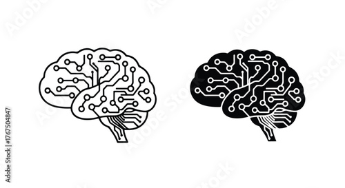 Futuristic brain circuitry design represents artificial intelligence and neural networks - Line and glyph icon and logo - Vector icon symbol for website - Icon vector