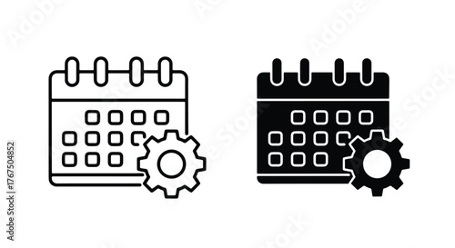 Calendar settings icon two variations outline fill planning scheduling event management - Line and glyph icon and logo - Vector icon symbol for website - Icon vector