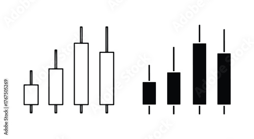 Financial candlestick charts showing market trends and price movements - Line and glyph icon and logo - Vector icon symbol for website - Icon vector