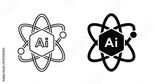 Atomic ai symbol represents artificial intelligence and scientific discovery concepts - Line and glyph icon and logo - Vector icon symbol for website - Icon vector
