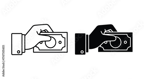 Hand holding money icon outline and filled for financial transactions - Line and glyph icon and logo - Vector icon symbol for website - Icon vector