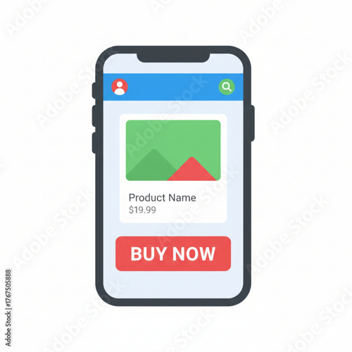 A smartphone screen showing an online shopping app with a “Buy Now” button, symbolizing digital commerce and mobile purchasing