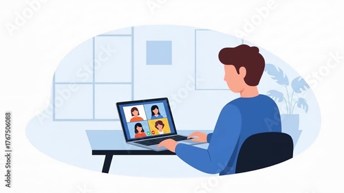 Remote Work Video Conference Illustration for Business Communication.
