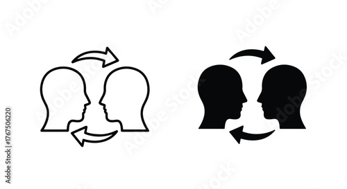 Two heads facing each other with circular arrows symbolizing communication - Line and glyph icon and logo - Vector icon symbol for website - Icon vector