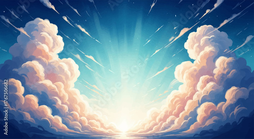 Serene Sky Watercolor Clouds and Sunlight Abstract Landscape