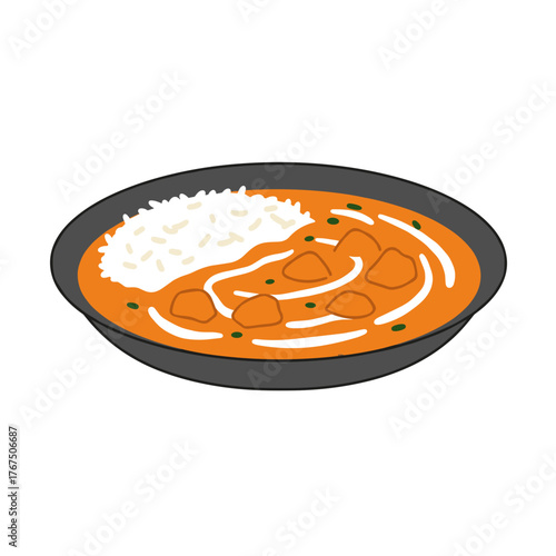 Colorful Illustration of Chicken Tikka Masala with Rice