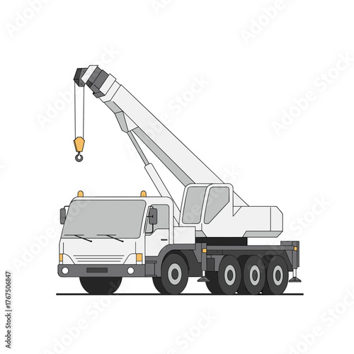 Simple Line Art Illustration of a White Crane Truck