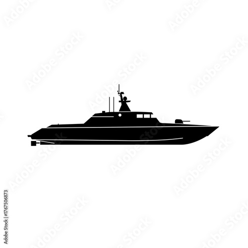 Sleek Black Silhouette of a Modern Military Naval Vessel