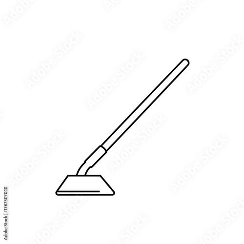 Simple Black Outline of a Garden Hoe on Angled Display.