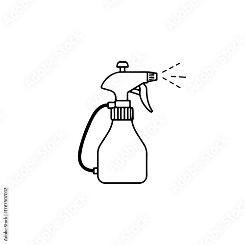 Simple Black and White Spray Bottle with Spritzing Action Illustration