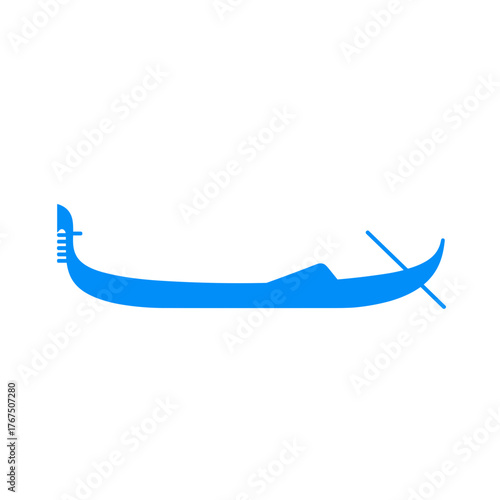 Simple Blue Gondola Silhouette with Oar, Representing Venetian Travel.