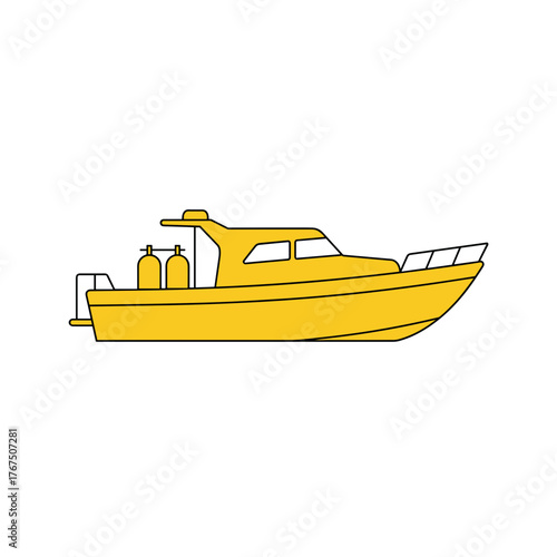 Bright Yellow Motorboat with Diving Tanks, a Simple Vector Illustration
