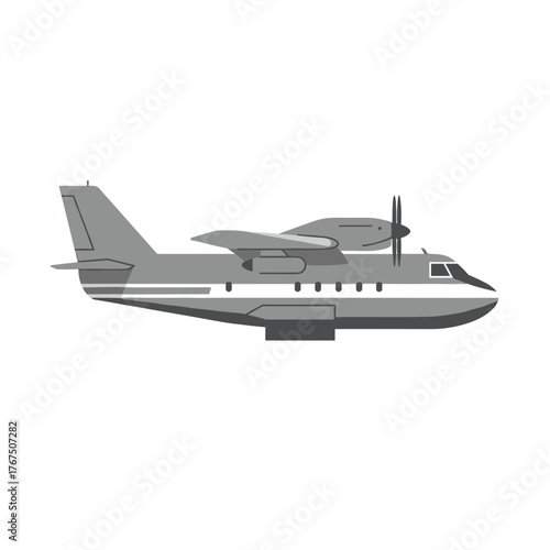 Gray Airplane Profile with Twin Propellers
