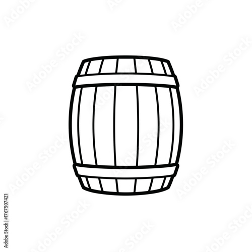 Simple Black and White Illustration of a Wooden Barrel.
