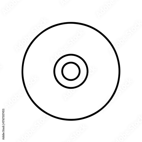 Simple Line Art Disc Icon: Circular Data Storage Symbol