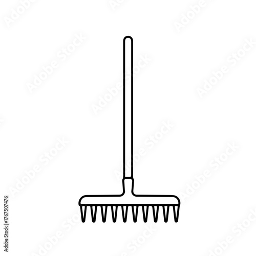 Simple Black Outline of a Garden Rake for Gardening and Landscaping.