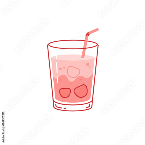 Simple Line Art Illustration of a Refreshing Pink Drink