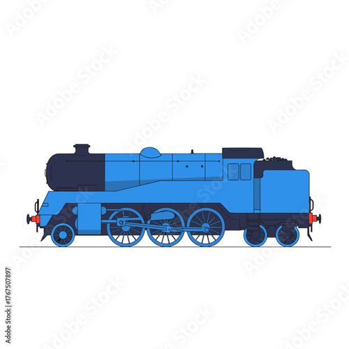 Side Profile of a Classic Blue Steam Locomotive