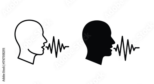 Profile head silhouettes with sound waves communication concept icon set - Line and glyph icon and logo - Vector icon symbol for website - Icon vector